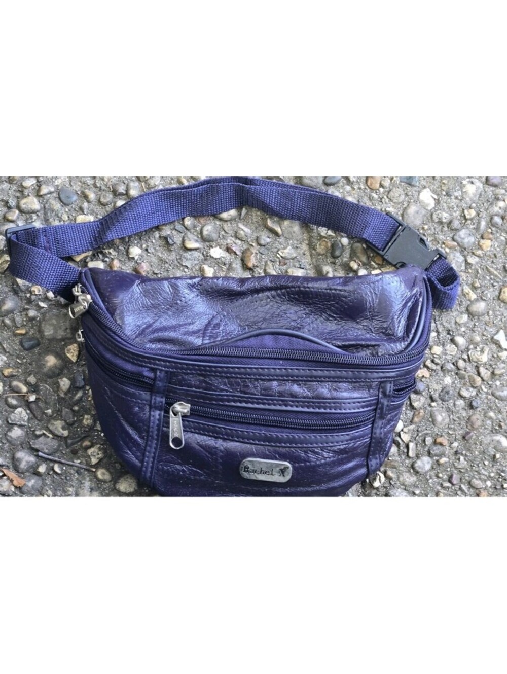 Vintage Patchwork Rich Royal Purple Leather Pieced Fanny Pack Belt Bag 5 Pockets